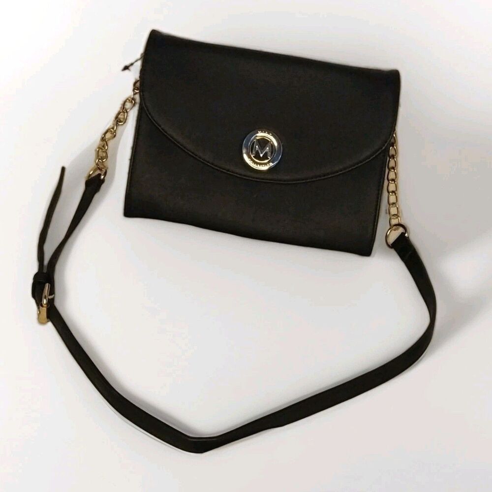 MKF Collection by Mia K. Black Crossbody Purse With Gold Hardware Chain Strap